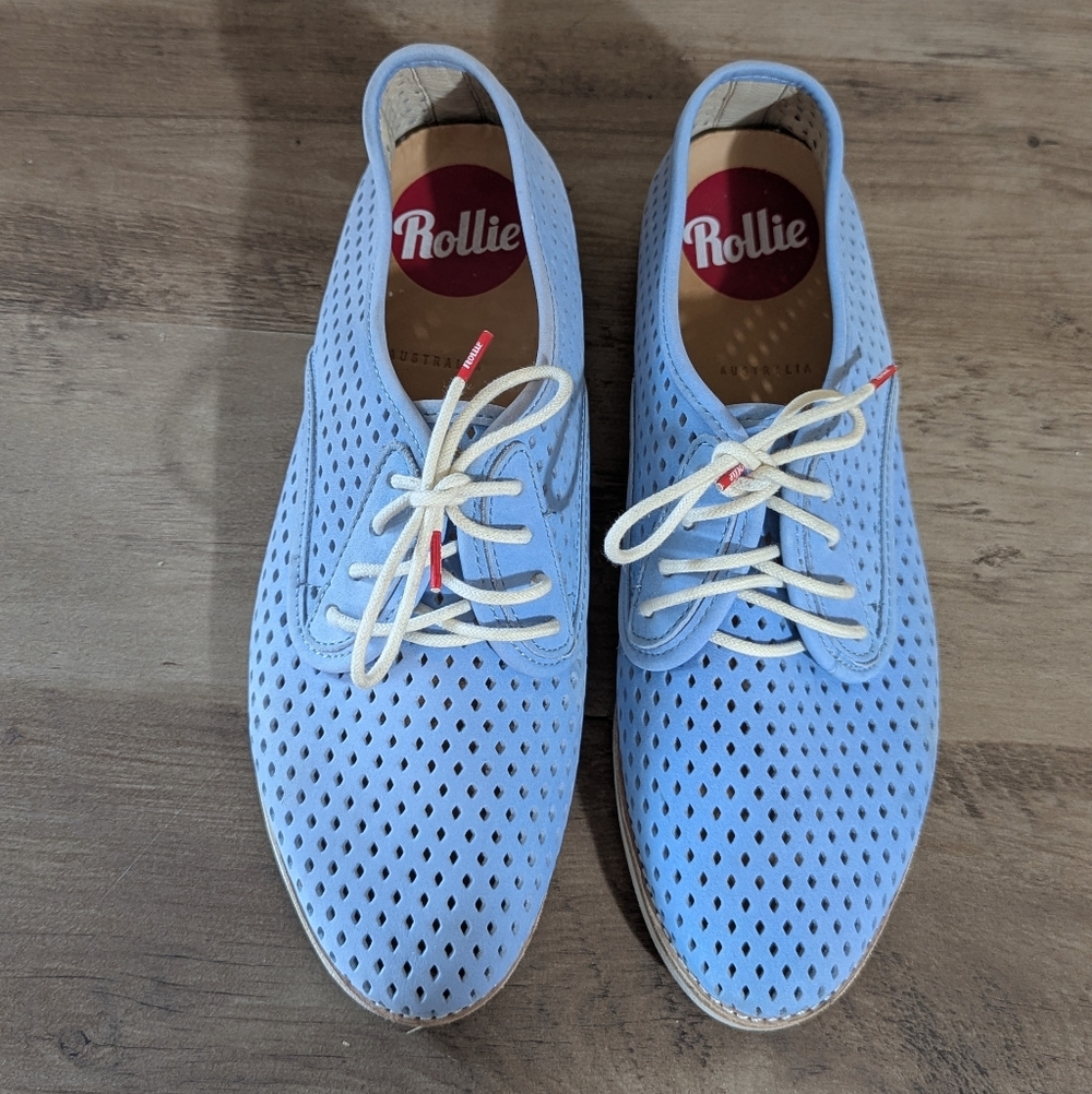 Rollie Derby Punch in Steel Light Blue Perforated Sneakers